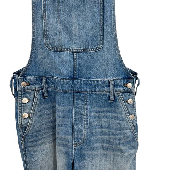 Madewell Adirondack Short Distressed Overalls Denim Medium Wash Blue Large - Picture 5 of 11